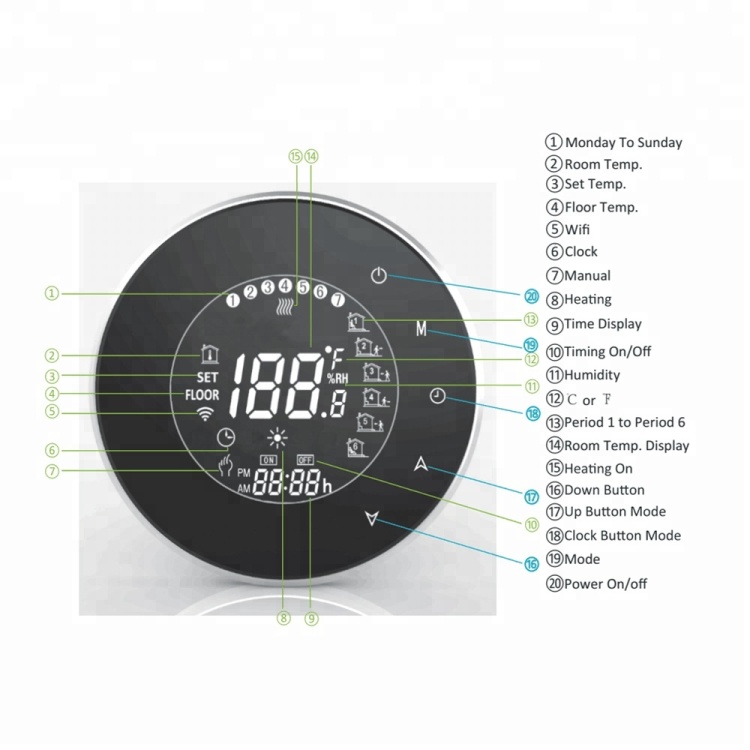 Round type voice control app wifi room thermostat THP6000